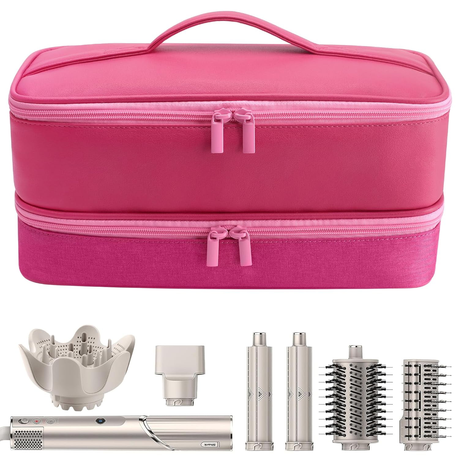 Travel Carrying Case for Hair Dryer for Shark Flexstyle Double-Layer Hair Accessories Tools Storage Bag for Revlon Hairdryer Styler Organizer (PINK)