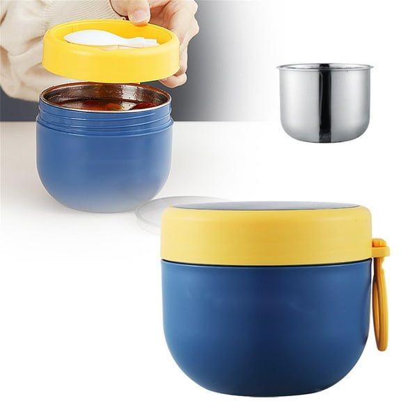 Travel Cereal Bowl with Spoon, Food Storage Containers with Lids, Stainless Steel Yogurt Containers, Airtight Plastic Breakfast Bowl, Cereal Containers Storage (600ml)