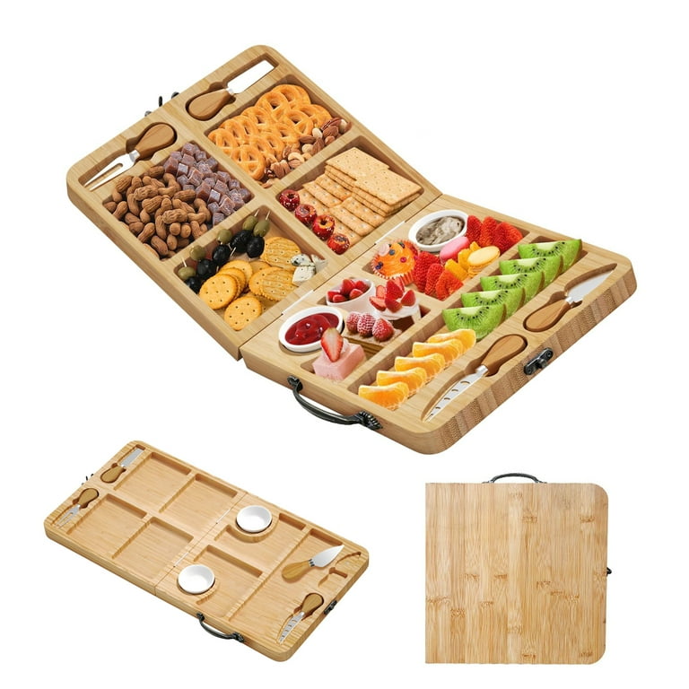 Travel Charcuterie Boards, Bamboo Cheese Board Set, Foldable Cheese Plate,  Great Gift for Picnic, Family Gathering, Holiday, Wedding - House Warming