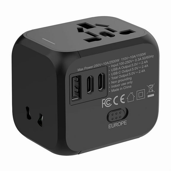 Travel Charger with Universal Adapter & Charging Station - Multi-Functional Portable Charger for Worldwide Travel