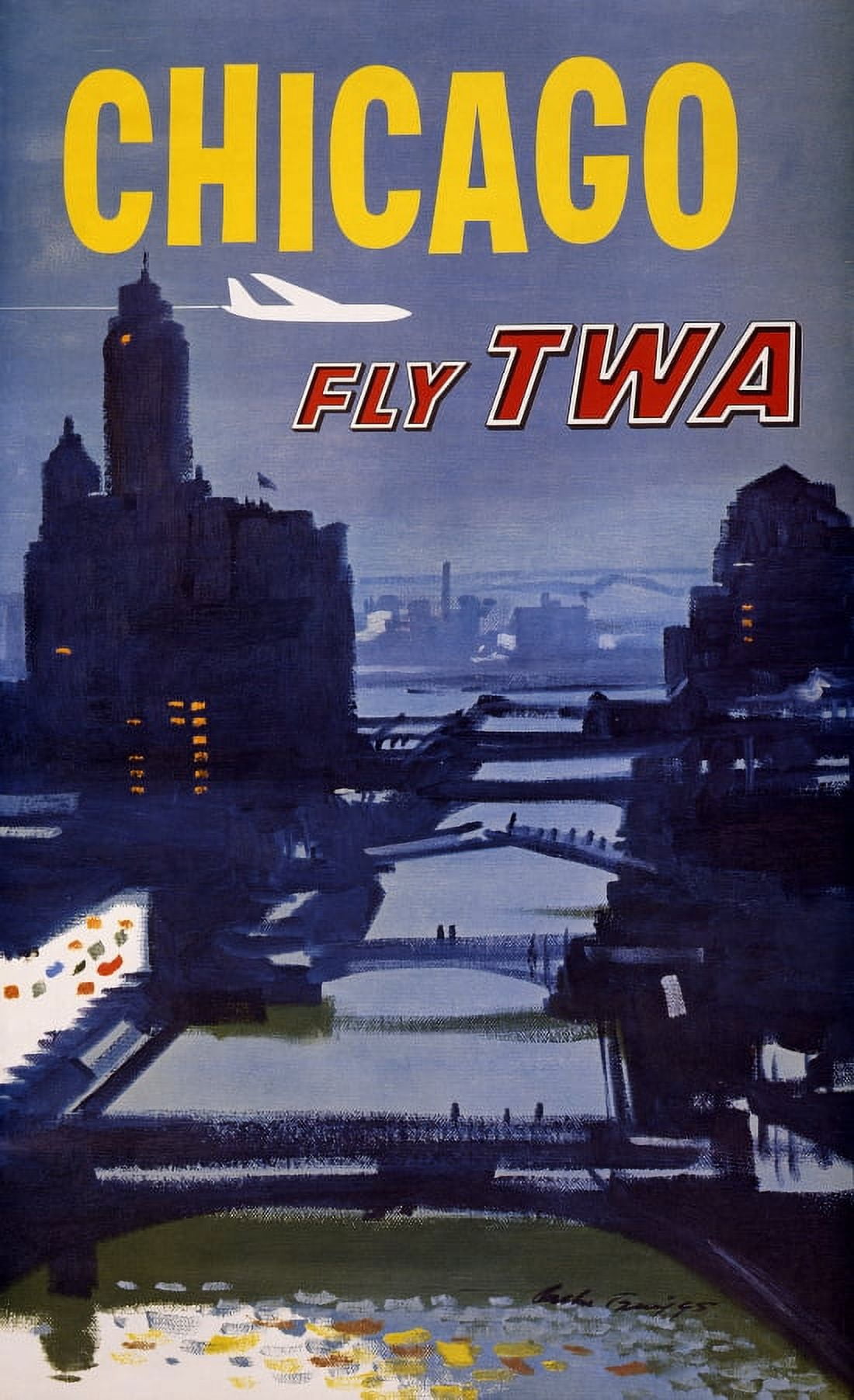 Travel Chicago Fly TWA Canvas Art -  (36 x 54)