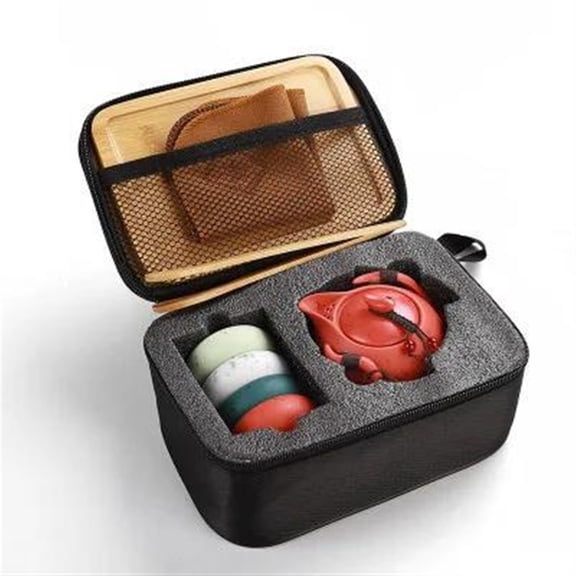 Travel Chinese Kungfu Small Tea Set One Pot Four Cups Ceramic Teapot Cup Bamboo Tray Portable Bag Japanese Tea Ceremony
