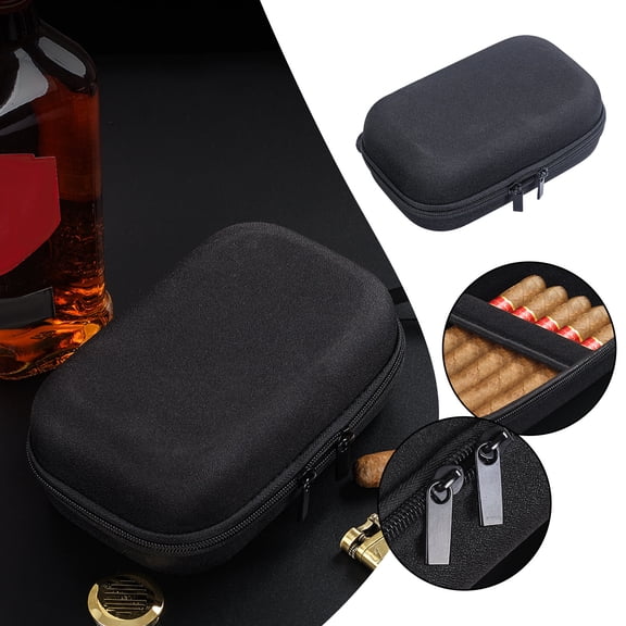 Travel Cigar Case Humidor for 5 Cigars | Portable Double Layer Cloth Storage Box with Accessory Compartment, Black, 8.26"x5.12"x3.15" | Durable, Lightweight, Gift-Ready