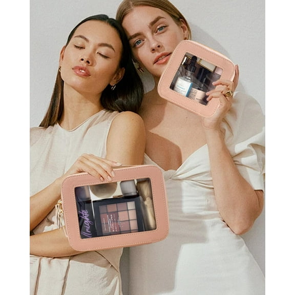 Travel Clear Makeup Bag Set, TSA Approved Cosmetic Organizer with Zipper Portable Toiletry Pouch for Women