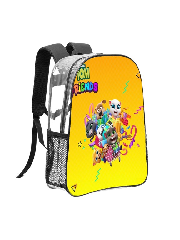 Travel Clear Transparent Backpack, FSMYJJZY Talking Tom Light PVC See Through Backpack with Side Mesh Pockets for School Sports