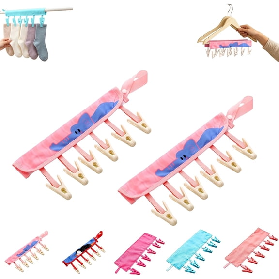 Travel Clothes Drying Rack with Clips, 2 Pack Portable Foldable Hangers, 360 Rotating Fabric Underwear Socks Organizer for Hotel, RV, Camping(xxw)