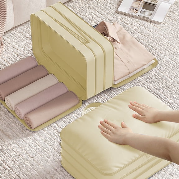 Travel Clothes Organizer Bag | Portable 2-Compartment Packing Cube for Luggage | Khaki or Gray Cotton | 40x25x15cm