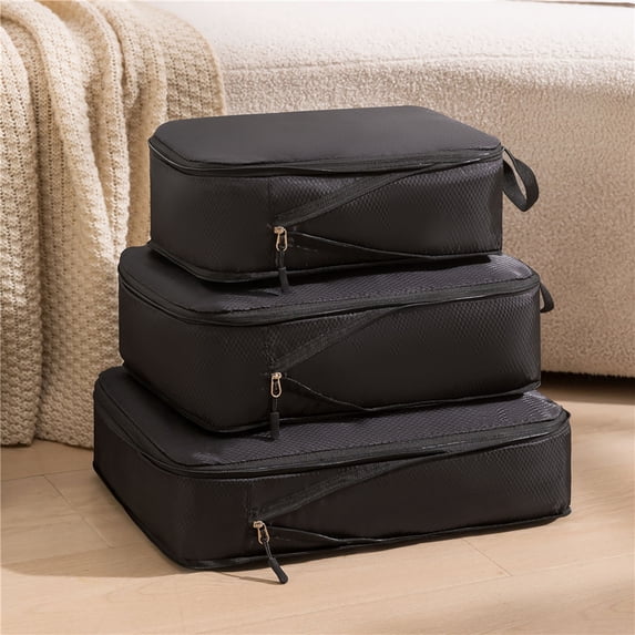 Travel Clothes Storage Bag Set, Three Piece Portable Multifunctional Luggage Organizer, Minimalist Design Style, Space-saving Storage Solution, Travel Gear, Vacation Essentials, Soft