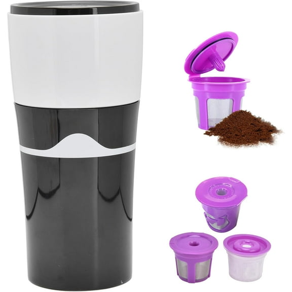 Travel Coffee Maker : Drip Coffee Maker Compatible with Coffee Capsules and Ground Coffee,Portable Espresso Maker Hot and Cold Drip Brew,Pod Coffee Maker for Camping Travel,450ml 15oz (Black)