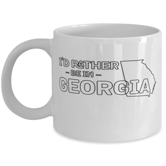 Travel Coffee Mug, I'D Rather Be In Georgia, US State Gift, White Ceramic Cup