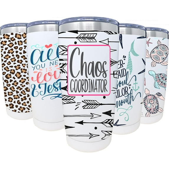 Travel Coffee Mug Tumbler w/ Slider Lid | 20oz Spill Proof Stainless Steel Thermos Cup for Travel | Reusable Insulated Double Wall Design for Iced Coffee & Cold Brew (Chaos Coordinator)