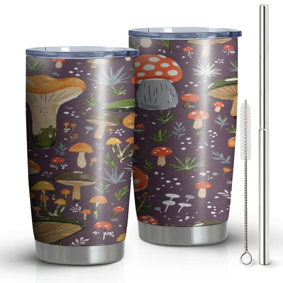 Travel Coffee Mugs with Lid and Straw, Mushroom 20 oz Stainless Steel for Water Wine Beer Water Bottle Gift for Women Men Friends Wife