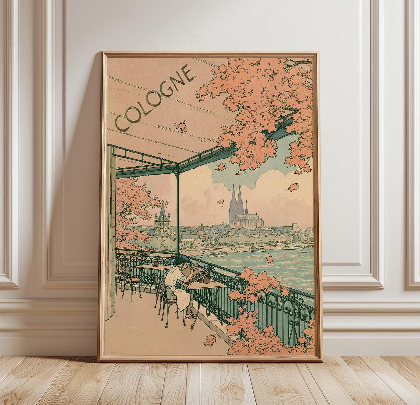 Travel Cologne Rhine River Cathedral Classic Artwork Poster , Poster ...