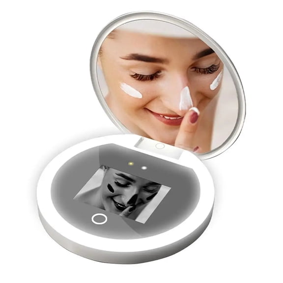 Travel Compact Mirror with UV Camera for Sunscreen Test Handheld LED Beauty Makeup Examination Testing Mirror Magnifying Facial