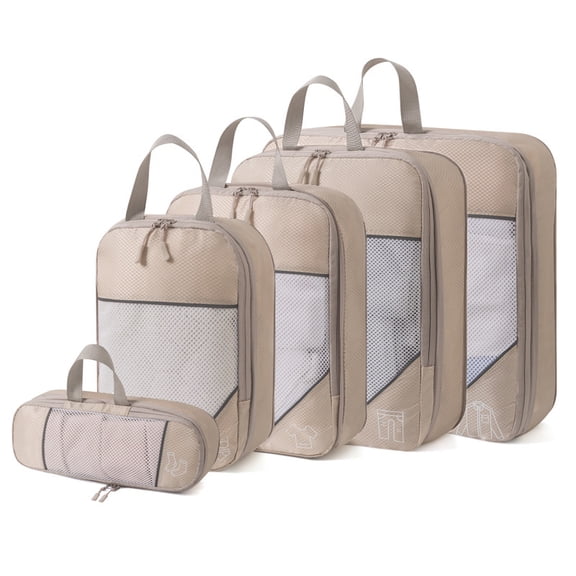 Travel Compression Packing Cubes 5-Piece Set Luggage Organizer Bags for Clothes, Shoes, Toiletries Portable Travel Storage Set for Business Trips & Vacations