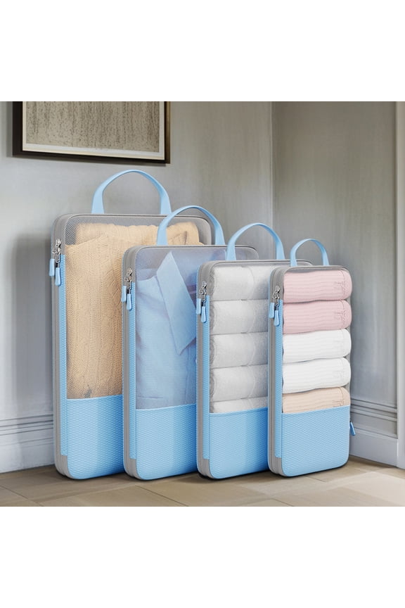 Travel Compression Packing Cubes, Mesh Space Saving Organizers, Durable Nylon Fabric, Effortless Trip Packing, Minimalist Style, Frequent Travelers, Luggage Essentials, Packing Solutions TOPLIU