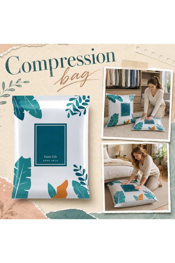 Travel Compression Storage Bags, Vacuum Bags for Travel, Carry on Luggage Airline Approved, College Dorm Essentials, 24X16 Inch Turtle Leaf Pattern Airtight Vacuum Seal
