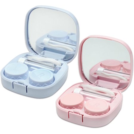 Travel Contact Lens Cases – Pink & Blue Kits with Mirror, Solution Bottle, Applicator & Remover Tools