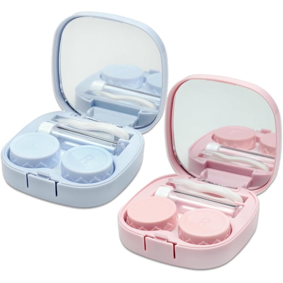 Travel Contact Lens Cases – Pink & Blue Kits with Mirror, Solution Bottle, Applicator & Remover Tools