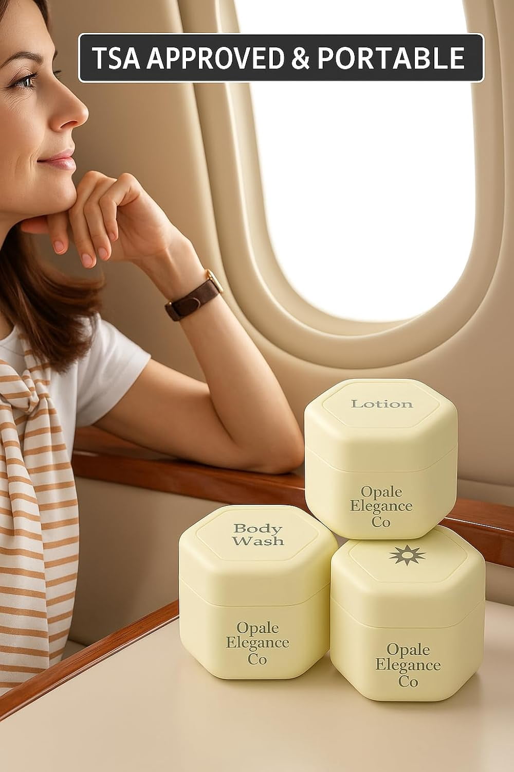 Travel Containers Body Care Capsule Set - Magnetic Containers with Lids,Carry On Travel Essentials for Women/Men-3 Flex Mediums (1.32oz) - Body Wash, Lotion & Sun Icon Label White