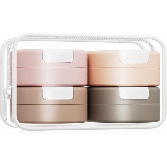 Magnetic Travel Containers for Toiletries, 1 oz Silicone Cream Jars Set of 4 with Clear Bag and Labels for Organization