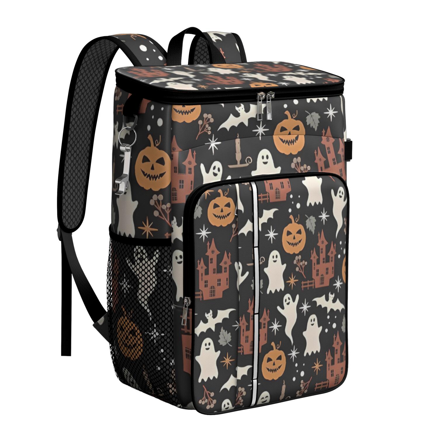 Travel Cooler Bag - Autumn Halloween Scene Pattern Camping Beer Cooler Backpack with Bottle Opener- Waterproof Insulated Picnic Backpacks - Cooler Bag for Beach