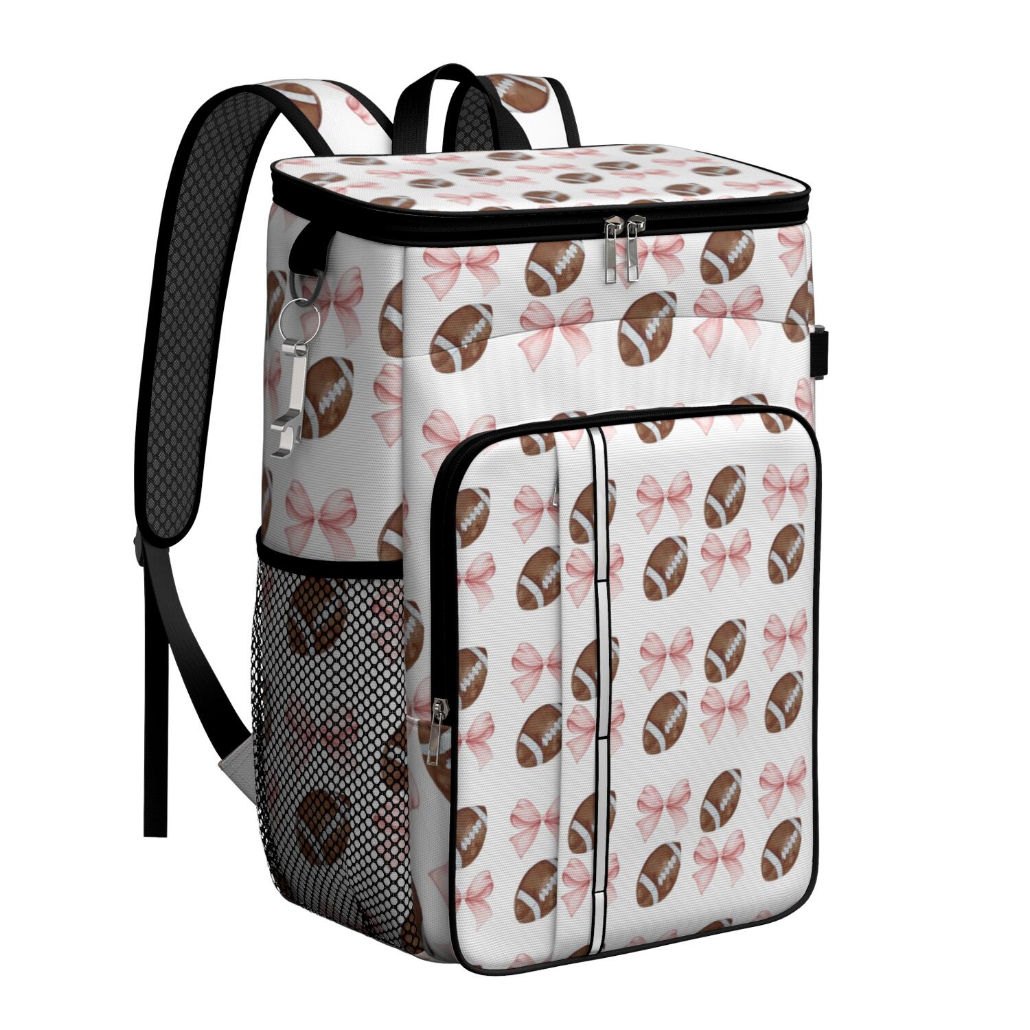 Travel Cooler Bag - Baseball Bows Pattern Camping Beer Cooler Backpack with Bottle Opener- Waterproof Insulated Picnic Backpacks - Cooler Bag for Beach