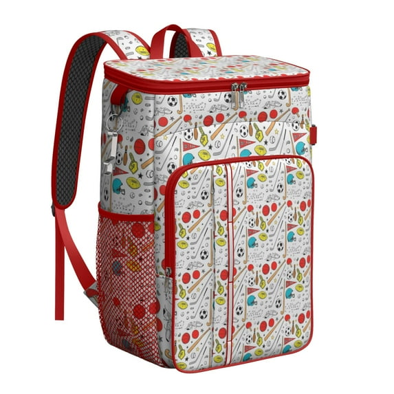Travel Cooler Bag - Baseball Football Pattern Camping Beer Cooler Backpack with Bottle Opener- Waterproof Insulated Picnic Backpacks - Cooler Bag for Beach