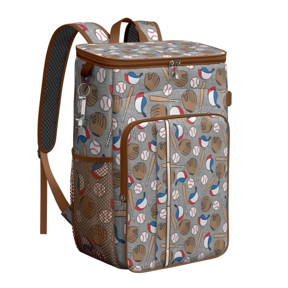 Travel Cooler Bag - Baseball Items Pattern Camping Beer Cooler Backpack with Bottle Opener- Waterproof Insulated Picnic Backpacks - Cooler Bag for Beach