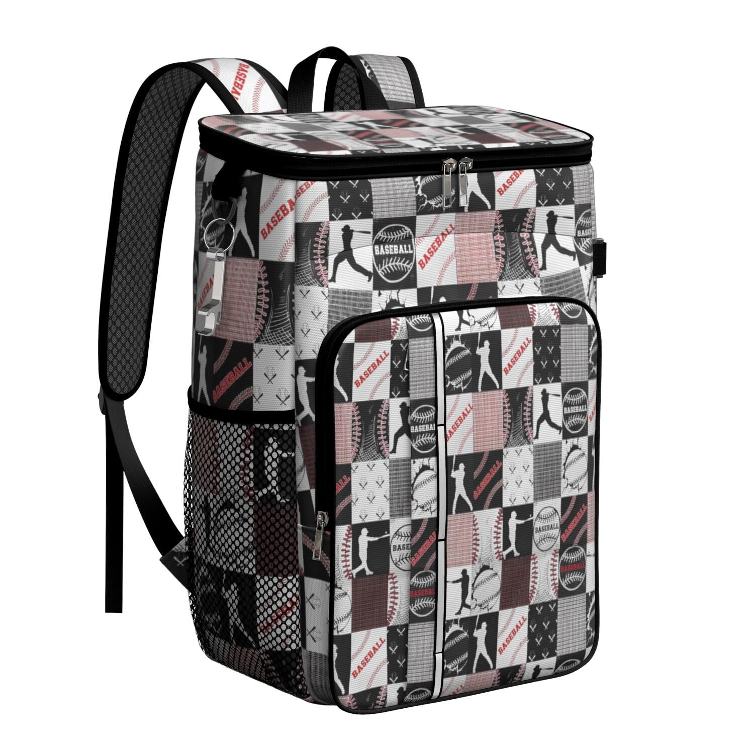 Travel Cooler Bag - Baseball Patchwork Pattern Camping Beer Cooler Backpack with Bottle Opener- Waterproof Insulated Picnic Backpacks - Cooler Bag for Beach
