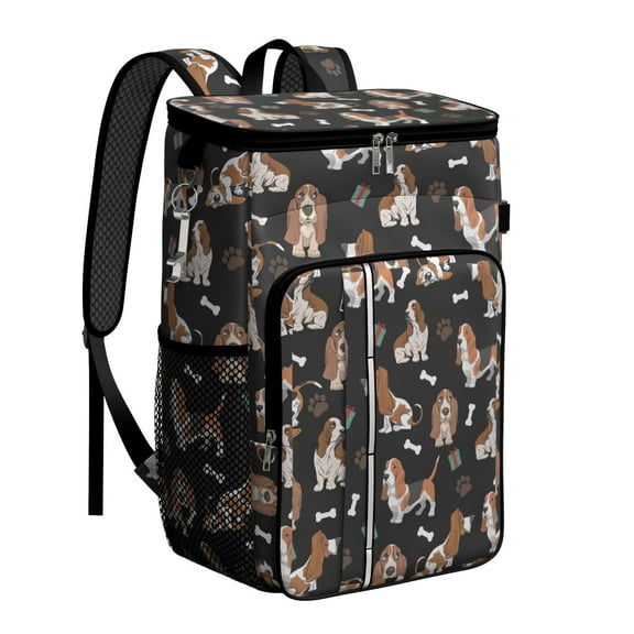 Travel Cooler Bag - Basset Hounds with Bones and Presents Camping Beer Cooler Backpack with Bottle Opener- Waterproof Insulated Picnic Backpacks - Cooler Bag for Beach