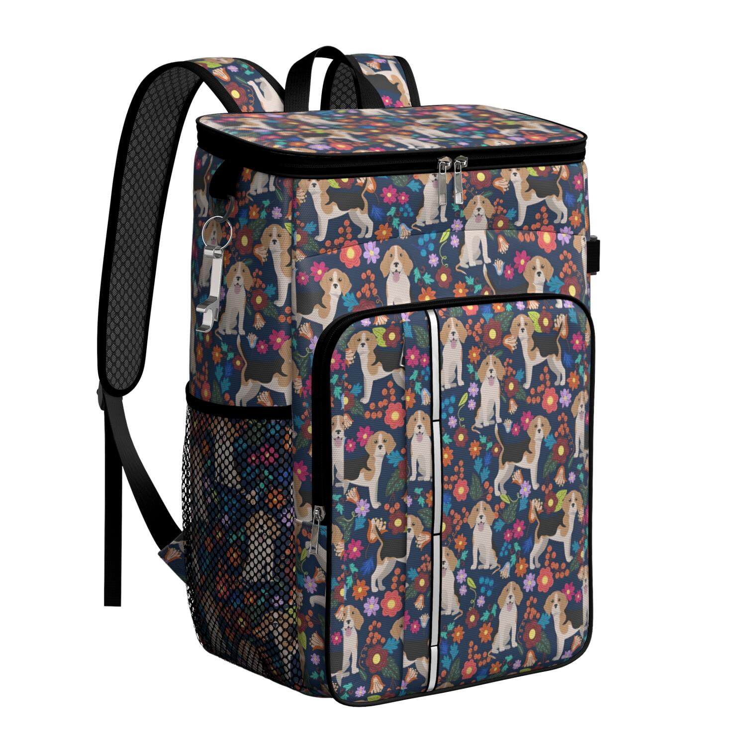 Travel Cooler Bag - Beagle Dog Dog and Flower Camping Beer Cooler Backpack with Bottle Opener- Waterproof Insulated Picnic Backpacks - Cooler Bag for Beach