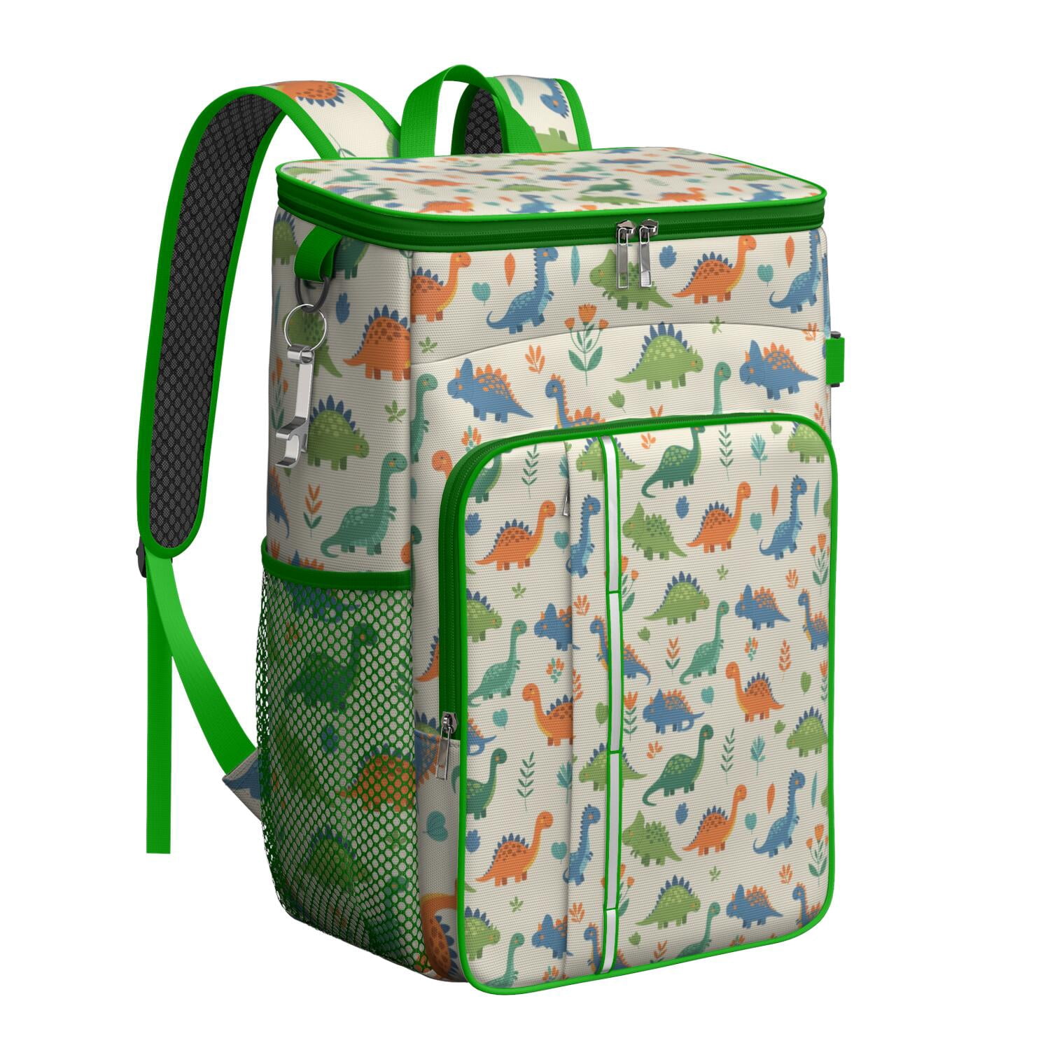 Travel Cooler Bag - Beige Dinosaur Pattern Camping Beer Cooler Backpack with Bottle Opener- Waterproof Insulated Picnic Backpacks - Cooler Bag for Beach