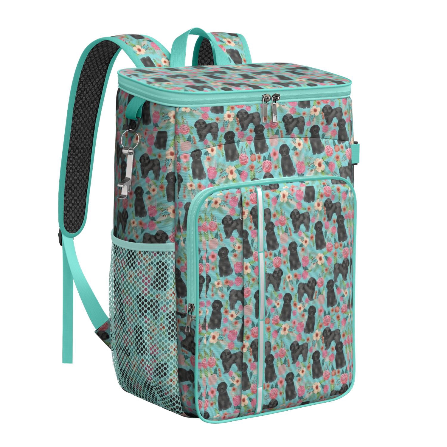 Travel Cooler Bag - Bichon Dog Blue Florals Camping Beer Cooler Backpack with Bottle Opener- Waterproof Insulated Picnic Backpacks - Cooler Bag for Beach