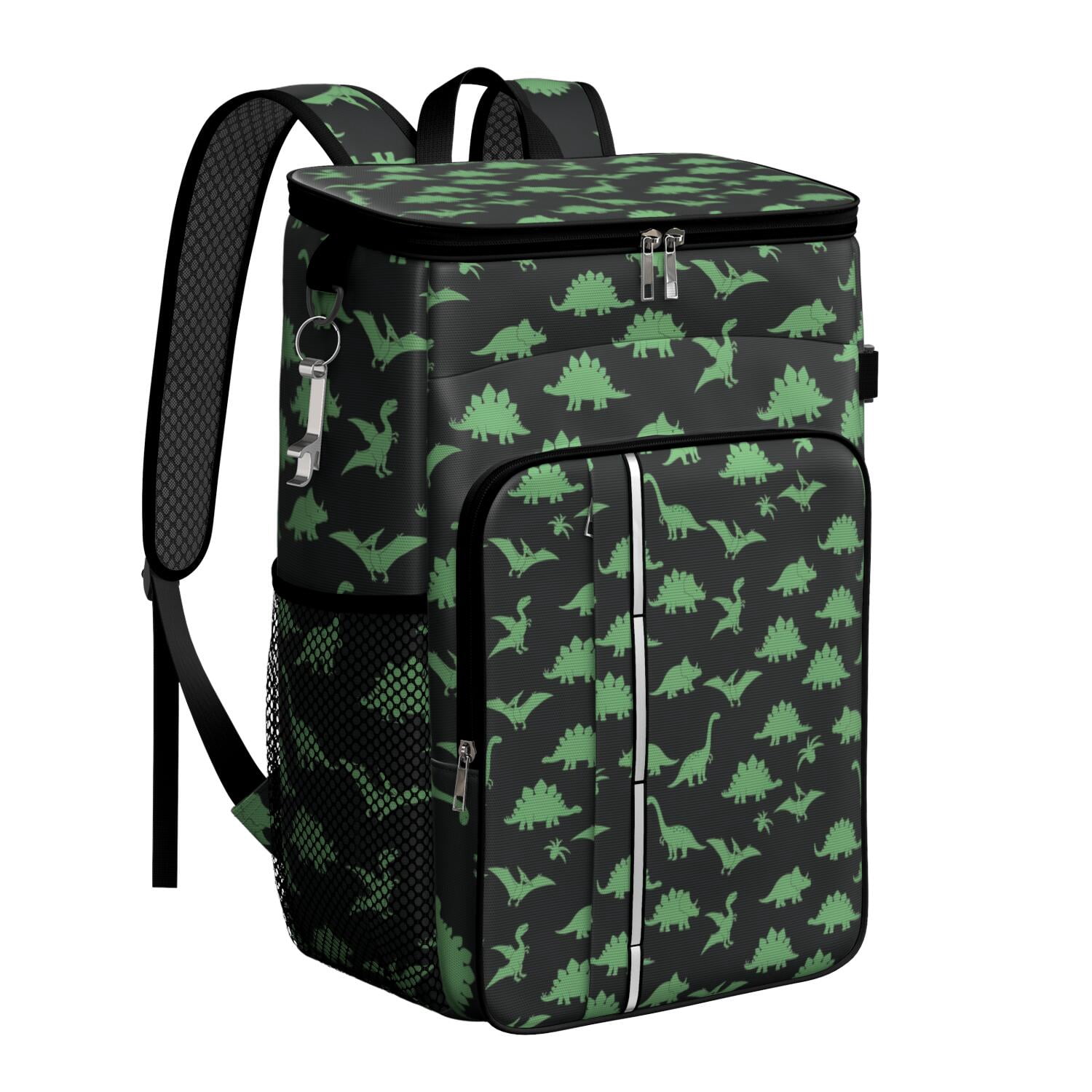 Travel Cooler Bag - Black Cartoon Dinosaurs Pattern Camping Beer Cooler Backpack with Bottle Opener- Waterproof Insulated Picnic Backpacks - Cooler Bag for Beach