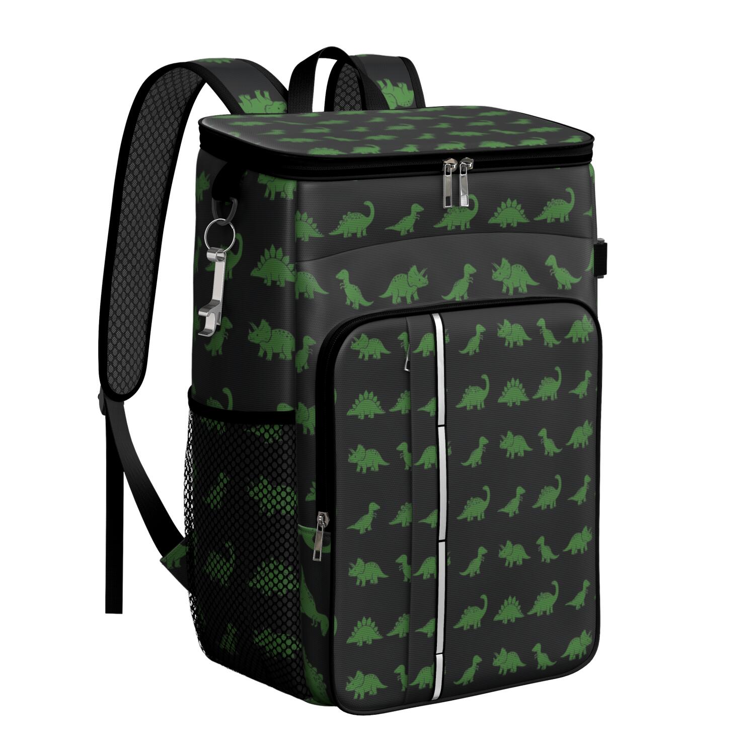 Travel Cooler Bag - Black Dinosaurs Neon Pattern Camping Beer Cooler Backpack with Bottle Opener- Waterproof Insulated Picnic Backpacks - Cooler Bag for Beach