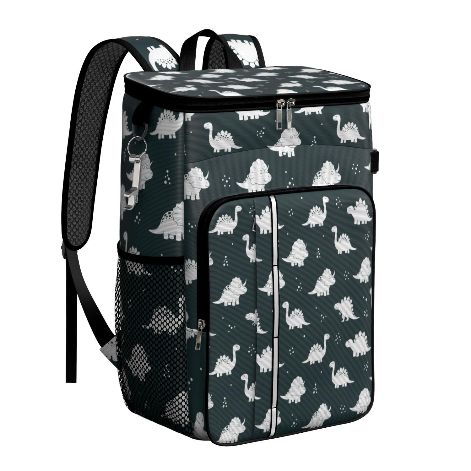 Travel Cooler Bag - Black Dinosaurs Silhouette Pattern Camping Beer Cooler Backpack with Bottle Opener- Waterproof Insulated Picnic Backpacks - Cooler Bag for Beach