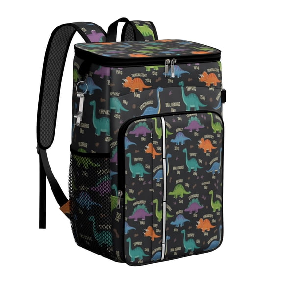 Travel Cooler Bag - Black Dinosaurs with Weight Tags Camping Beer Cooler Backpack with Bottle Opener- Waterproof Insulated Picnic Backpacks - Cooler Bag for Beach