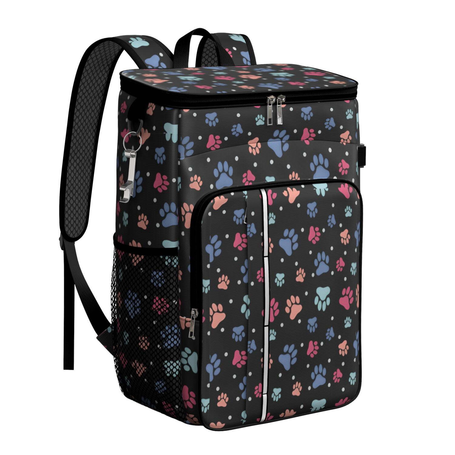 Travel Cooler Bag - Black Dog Paw Footprint Camping Beer Cooler Backpack with Bottle Opener- Waterproof Insulated Picnic Backpacks - Cooler Bag for Beach