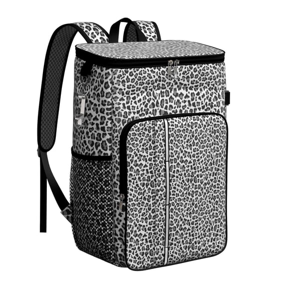 Travel Cooler Bag - Black Leopard Print Camping Beer Cooler Backpack with Bottle Opener- Waterproof Insulated Picnic Backpacks - Cooler Bag for Beach