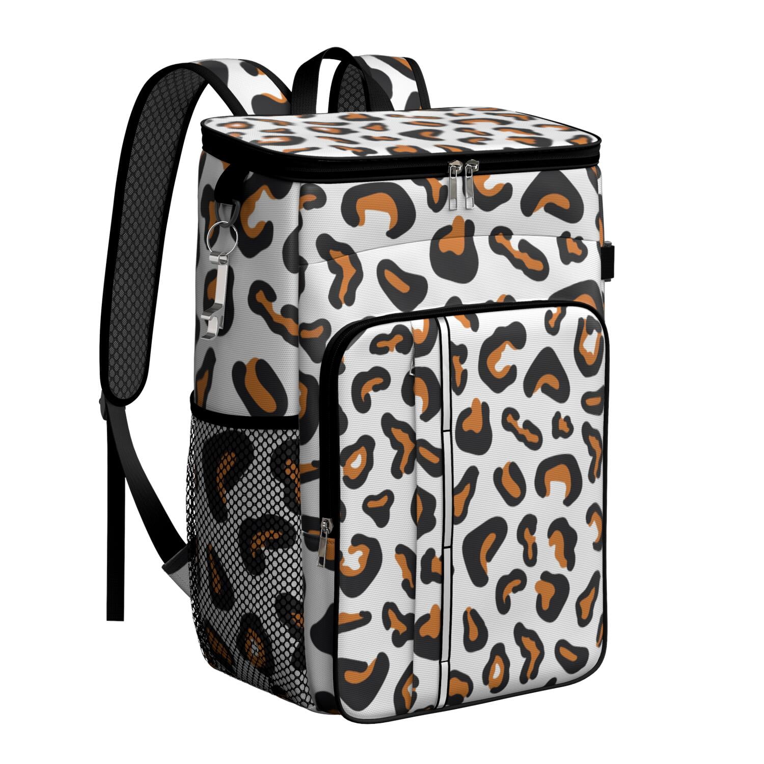 Travel Cooler Bag - Black and Orange Of Leopard Print Camping Beer Cooler Backpack with Bottle Opener- Waterproof Insulated Picnic Backpacks - Cooler Bag for Beach