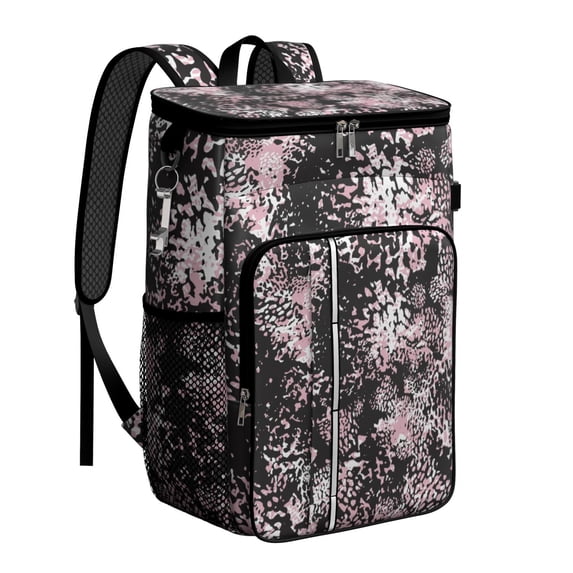 Travel Cooler Bag - Black and Pink Of Leopard Print Camping Beer Cooler Backpack with Bottle Opener- Waterproof Insulated Picnic Backpacks - Cooler Bag for Beach