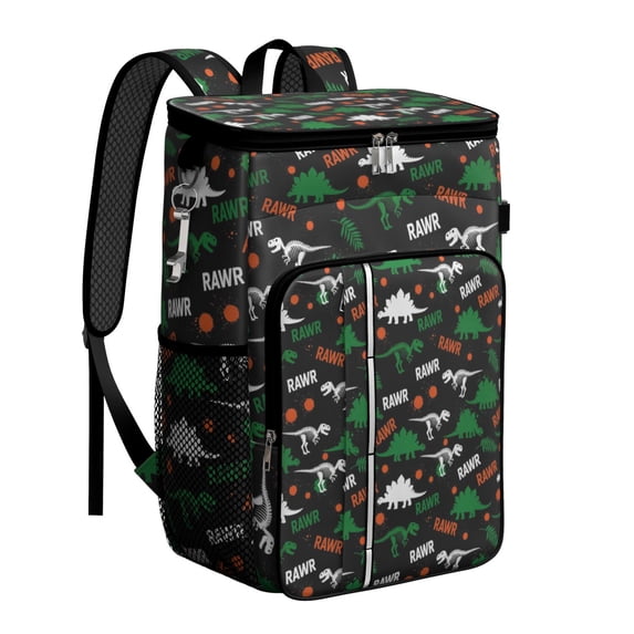 Travel Cooler Bag - Black Rawr Dinosaur Skeleton Pattern Camping Beer Cooler Backpack with Bottle Opener- Waterproof Insulated Picnic Backpacks - Cooler Bag for Beach