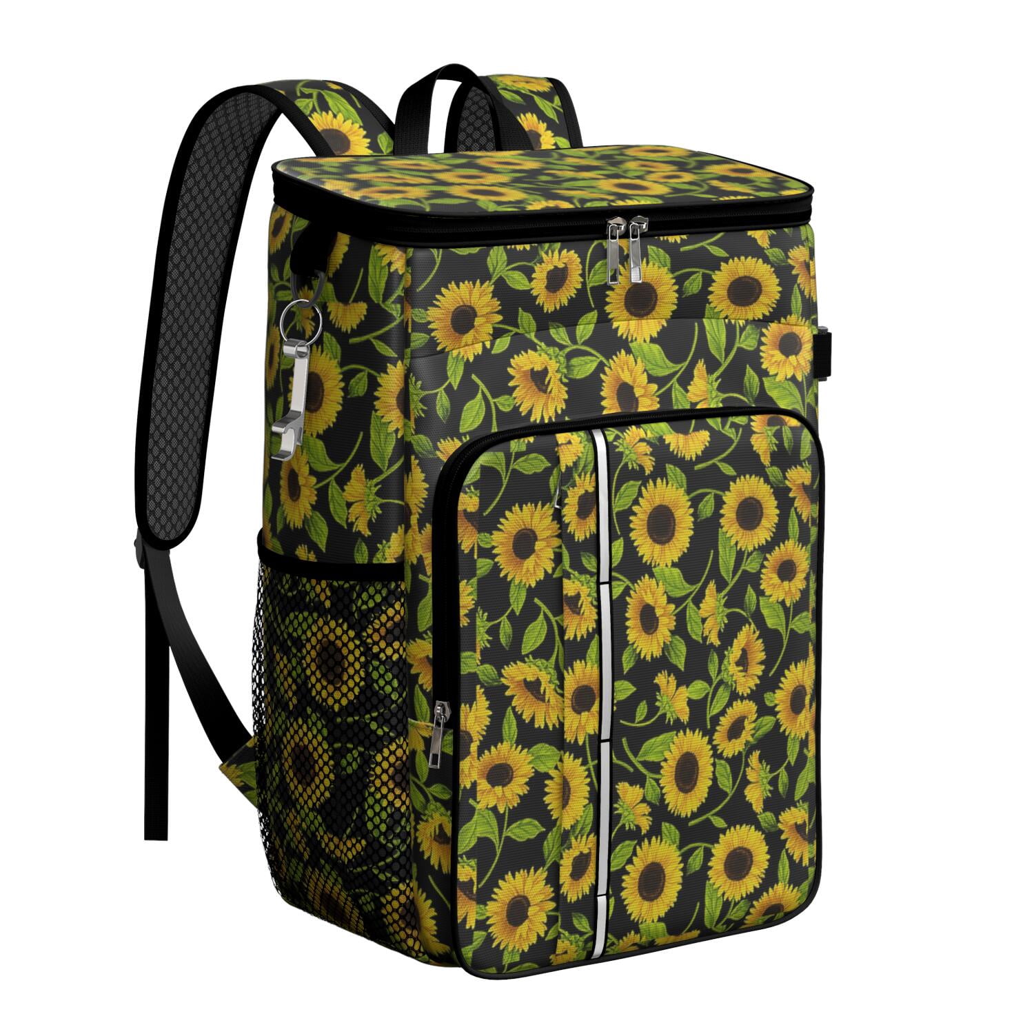 Travel Cooler Bag - Black Sunflower Camping Beer Cooler Backpack with Bottle Opener- Waterproof Insulated Picnic Backpacks - Cooler Bag for Beach