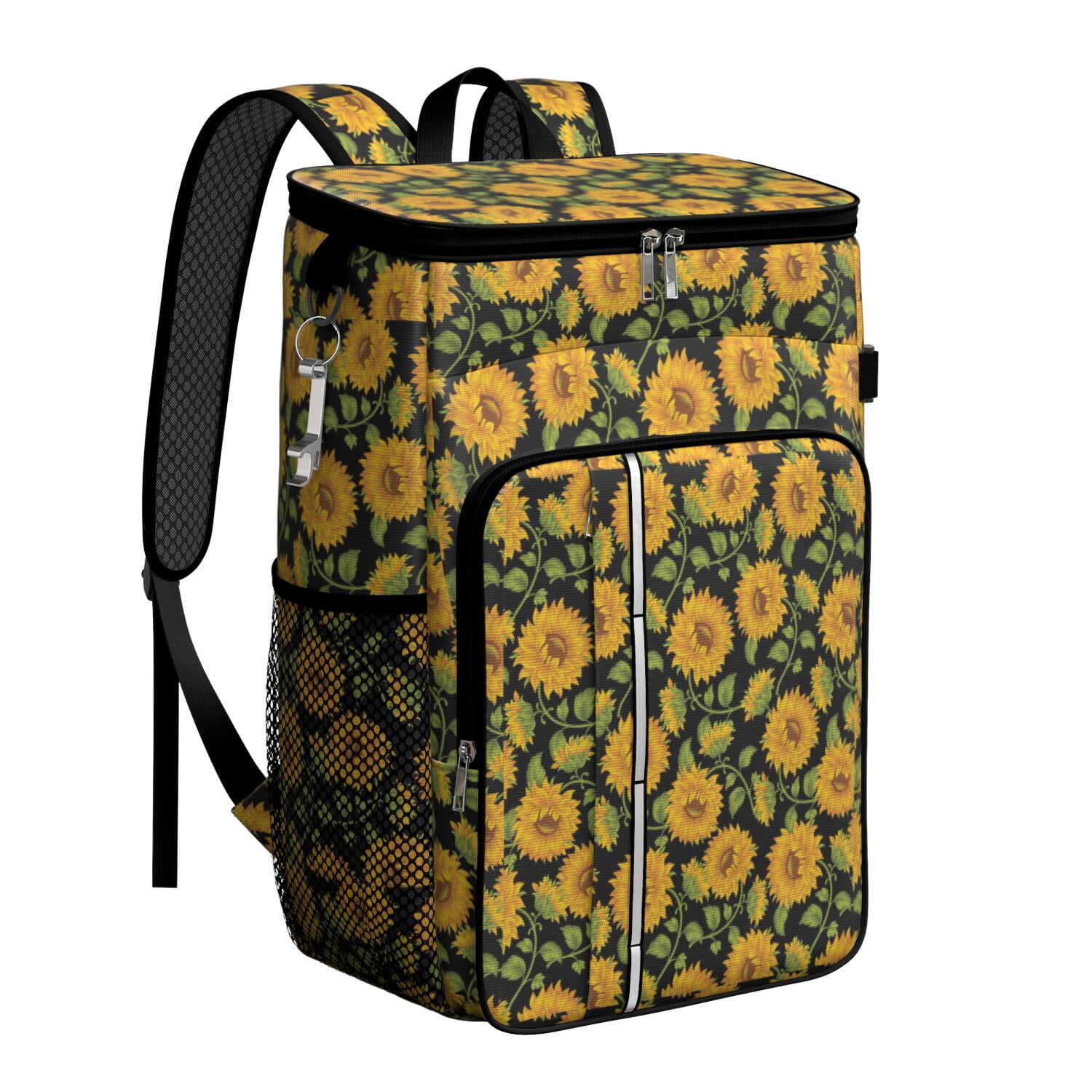 Travel Cooler Bag - Black Sunflower Camping Beer Cooler Backpack with Bottle Opener- Waterproof Insulated Picnic Backpacks - Cooler Bag for Beach