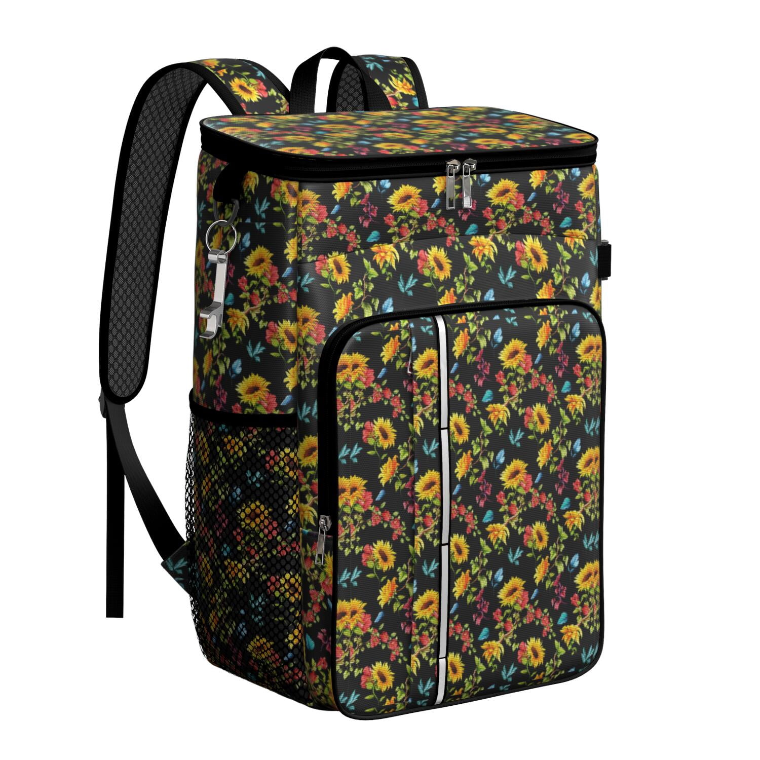 Travel Cooler Bag - Black Sunflower Camping Beer Cooler Backpack with Bottle Opener- Waterproof Insulated Picnic Backpacks - Cooler Bag for Beach