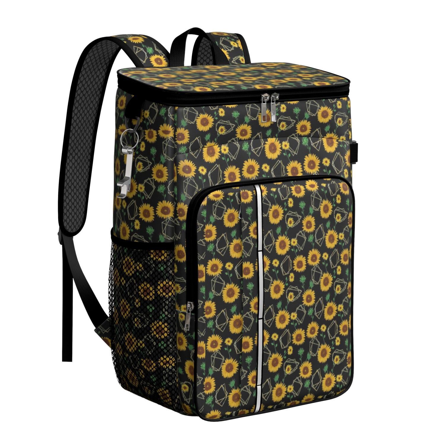 Travel Cooler Bag - Black Sunflower Camping Beer Cooler Backpack with Bottle Opener- Waterproof Insulated Picnic Backpacks - Cooler Bag for Beach
