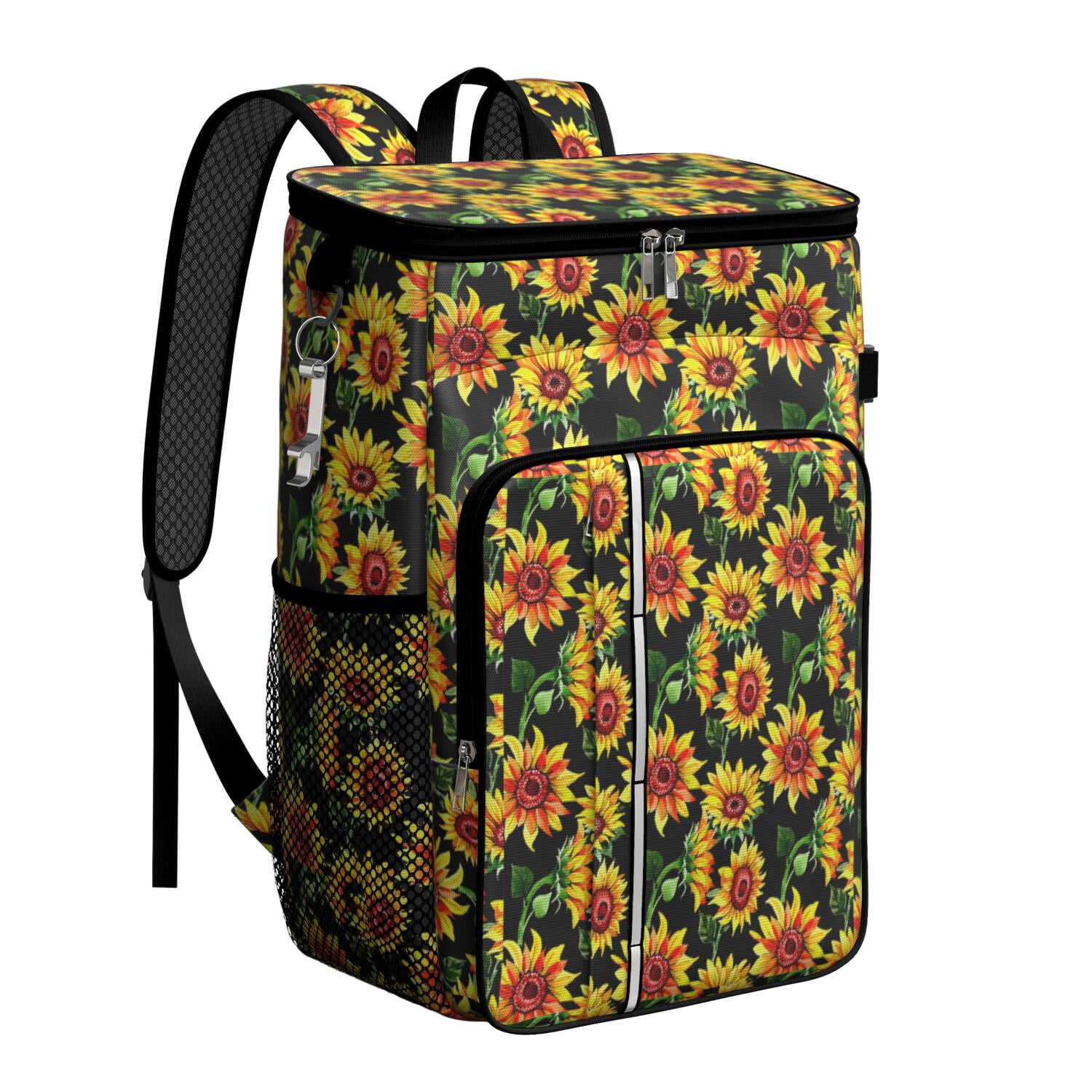 Travel Cooler Bag - Black Sunflower Camping Beer Cooler Backpack with Bottle Opener- Waterproof Insulated Picnic Backpacks - Cooler Bag for Beach