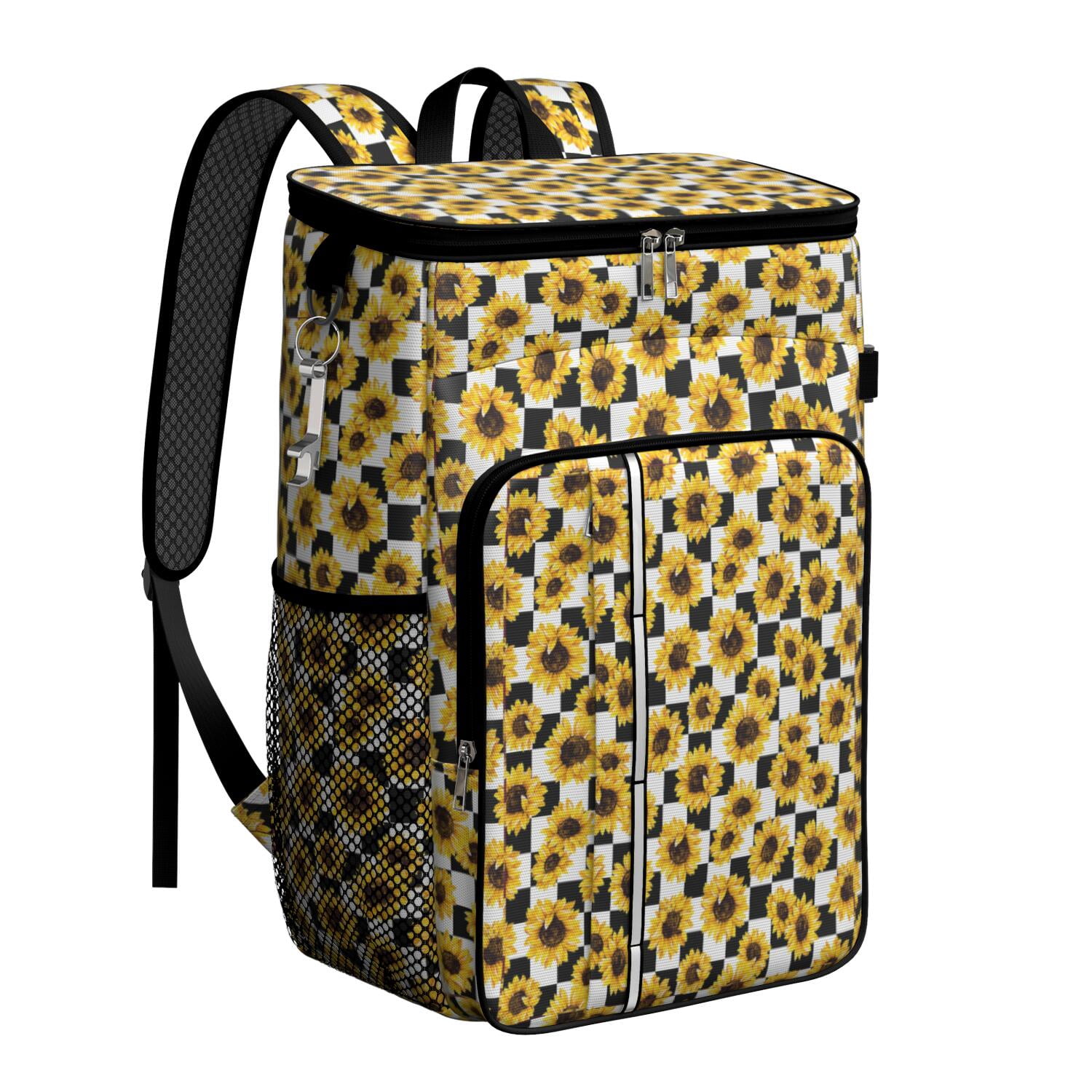 Travel Cooler Bag - Black and White CheckeSunflower Camping Beer Cooler Backpack with Bottle Opener- Waterproof Insulated Picnic Backpacks - Cooler Bag for Beach