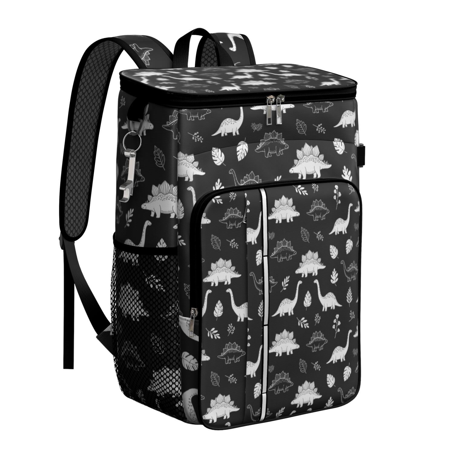 Travel Cooler Bag - Black White Dinosaur Skeletons Bold Camping Beer Cooler Backpack with Bottle Opener- Waterproof Insulated Picnic Backpacks - Cooler Bag for Beach